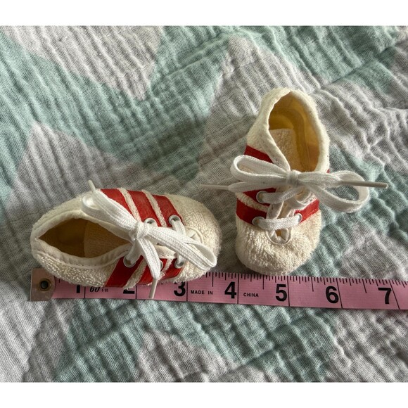 Vintage Red-Stripe Terry Cloth Baby Sneakers — Tiny Retro Track Stars - Picture 9 of 9